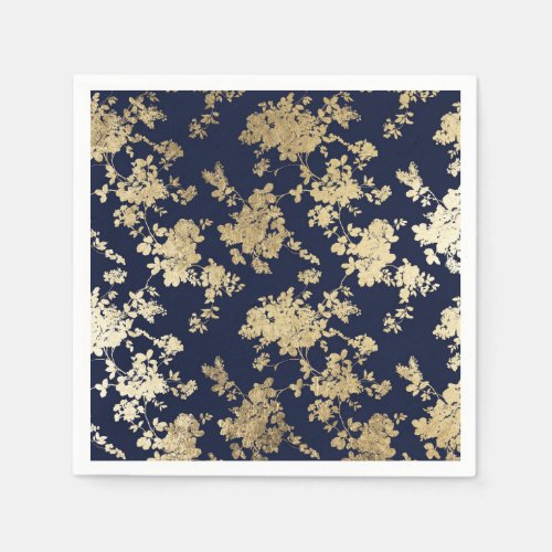 Navy blue faux gold shabby vintage chic floral napkins