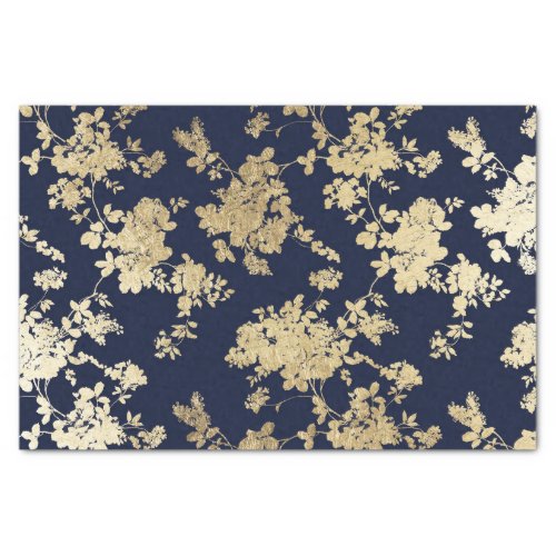 Navy blue faux gold shabby vintage chic floral tissue paper