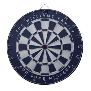 Navy Blue Faux Silver Custom Family Name Geometric Dart Board