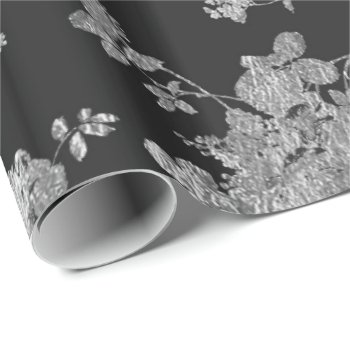 Navy Blue Faux Silver Shabby Vintage Chic Floral Wrapping Paper by kicksdesign at Zazzle