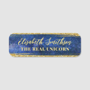 Navy Blue Feminine Celestial Personalized ID Badge