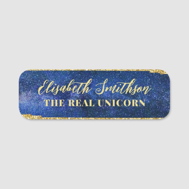 Navy Blue Feminine Celestial Personalized ID Badge (Front)