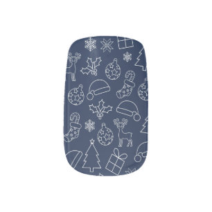 Navy Blue Festive Christmas Patterns Minx Nail Art