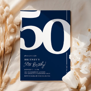 Navy Blue Fifty 50th Birthday Party Invitation