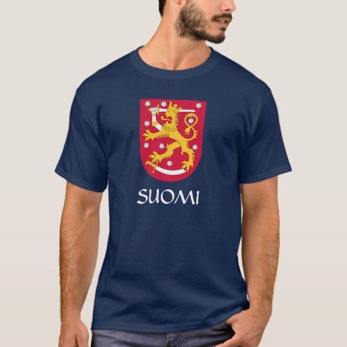 NAVY BLUE Finland Coat of Arms Suomi T_Shirt