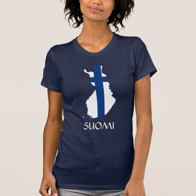 NAVY BLUE Finland Flag Map "Suomi" T-Shirt (Front)