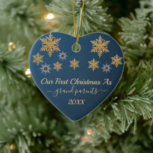  Navy Blue First Christmas as Grandparents Photo C Ceramic Ornament