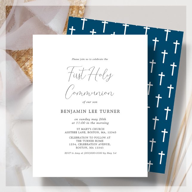 Navy Blue  | First Communion Budget Invitation (Creator Uploaded)