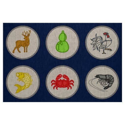 Navy Blue Fish Prawn Crab Linen Dice Game Mat Fabric