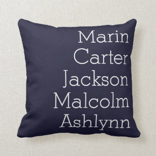 Navy Blue Five Kids Names Personalized Family Throw Pillow