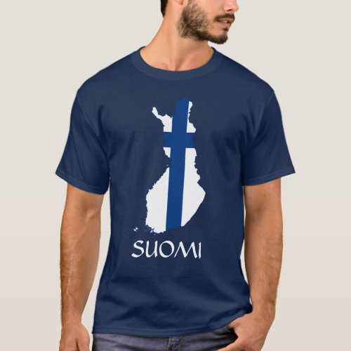 NAVY BLUE Flag Map of Finland Suomi T_Shirt