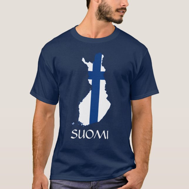 NAVY BLUE Flag Map of Finland Suomi T-Shirt (Front)