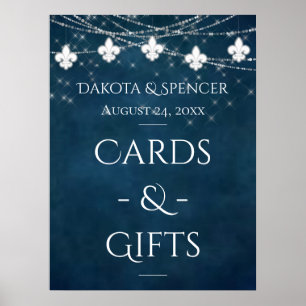 Navy Blue Fleur de Lis Fairy Light Wedding Sign