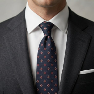 Navy Blue Fleur-de-Lis Gold & Burgundy Accents Neck Tie