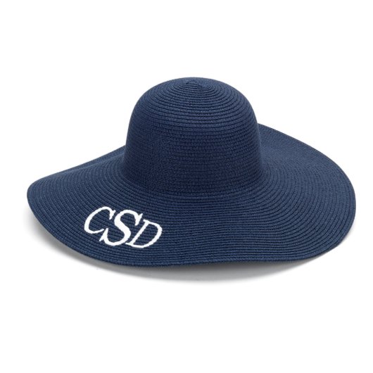Navy Blue Floppy Beach Hat w/White Monogram (3/4)