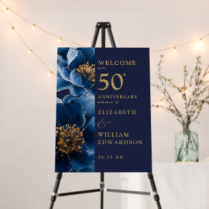 Navy Blue Floral 50th Anniversary Welcome Sign