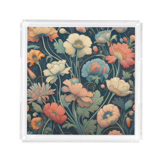 Navy blue floral acrylic tray