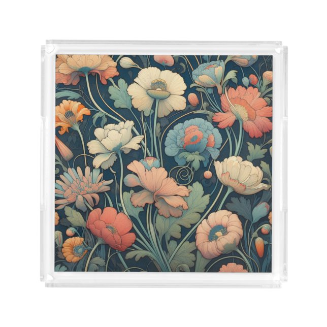 Navy blue floral acrylic tray (Front)