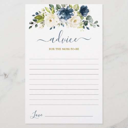 Navy Blue Floral Advice for the Mom To Be card
