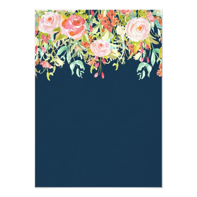 Navy Blue Floral Baby Shower Invitation