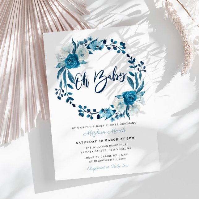 navy blue floral baby shower invitation (Creator Uploaded)