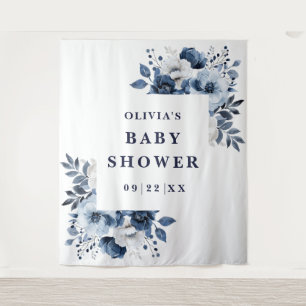 Navy Blue Floral Baby Shower Photo Backdrop