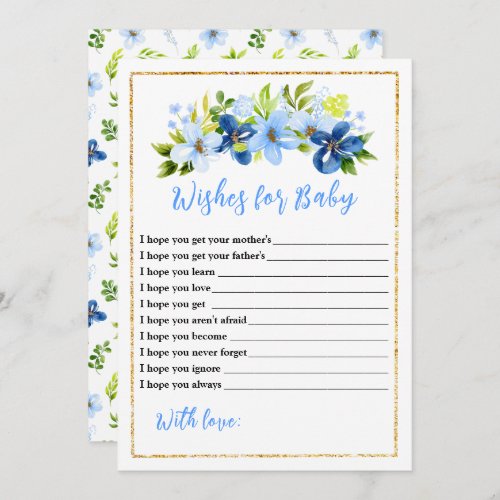 Navy Blue Floral Baby Shower Wishes For Baby Invitation