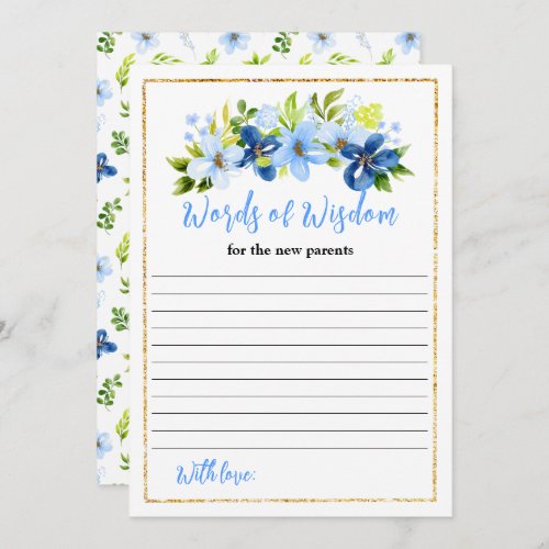 Navy Blue Floral Baby Shower Words Of Wisdom Invitation