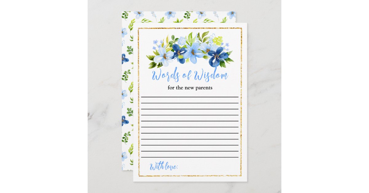 Navy Blue Floral Baby Shower Words Of Wisdom Invitation Zazzle