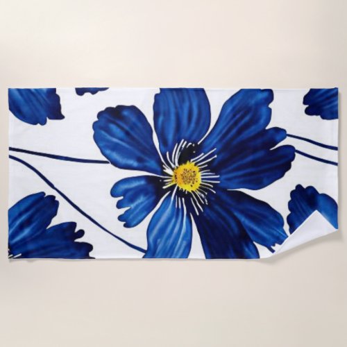 Navy blue floral beach towel