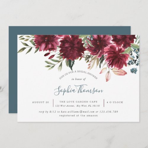 Navy Blue Floral Bloom  Bridal Shower Invite