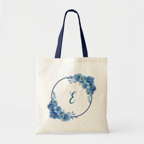 Navy blue floral boho personalzied gift tote bag