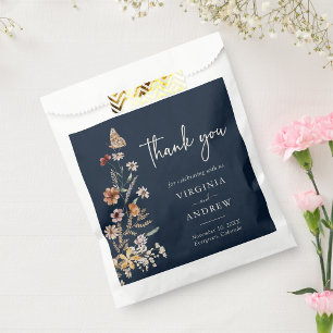 Navy Blue Floral Boho Wedding Favor Bag