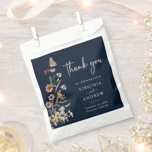 Navy Blue Floral Boho Wedding Favor Bag