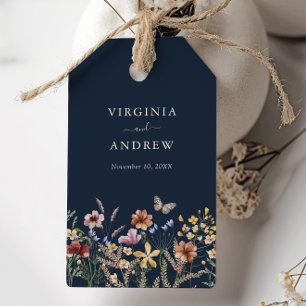 Navy Blue Floral Boho Wedding Gift Tags