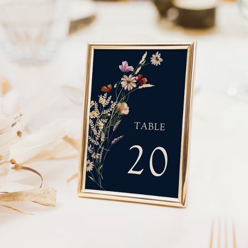 Navy Blue Floral Boho Wedding Table Numbers