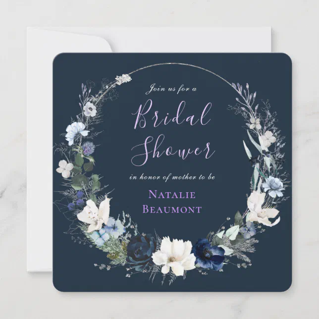 Navy Blue Floral Botanical Bridal Shower Invitatio Invitation | Zazzle