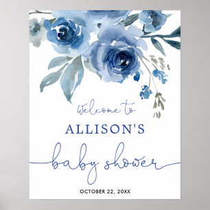 Navy blue floral boy baby shower welcome sign