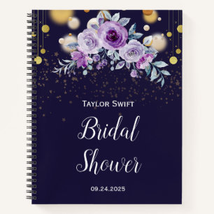 Navy Blue Floral Bridal Gift List Notebook