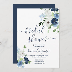 Navy Blue Floral Bridal Shower Invitation