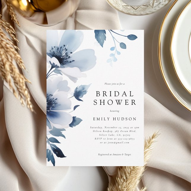 Navy Blue Floral Bridal Shower Invitation (Creator Uploaded)