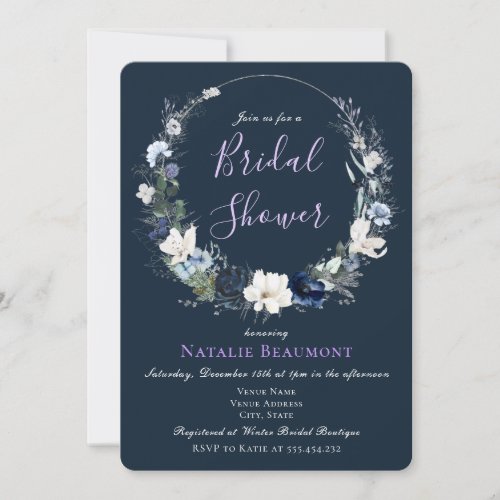 Navy Blue Floral Bridal Shower Invitation