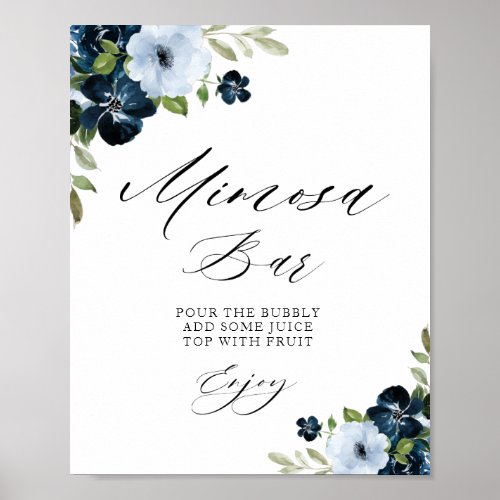 navy blue floral bridal shower mimosa bar sign