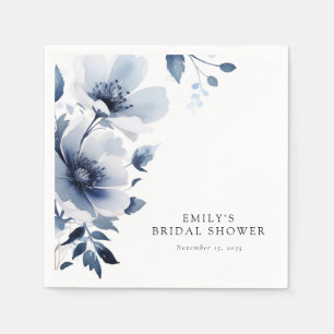 Navy Blue Floral Bridal Shower Napkins