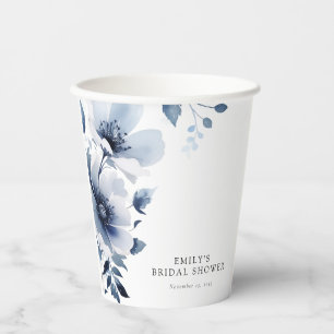 Navy Blue Floral Bridal Shower Paper Cups
