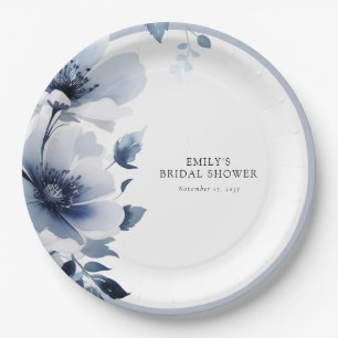 Navy Blue Floral Bridal Shower Paper Plates