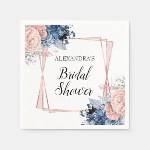 Navy Blue Floral Bridal Shower Pink Geometric Napkins