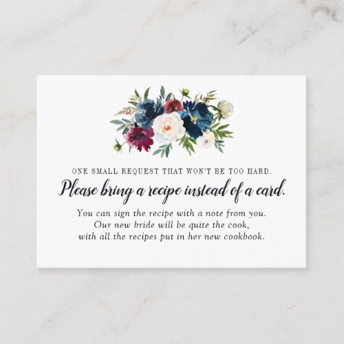 Navy Blue Floral Bridal Shower Recipe Card Request