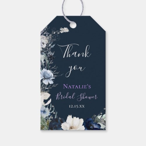 Navy Blue Floral Bridal Shower Thank You Gift Tags