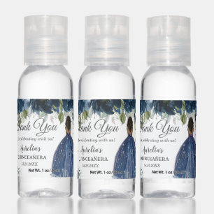 Navy Blue Floral Brown Girl Quinceañera Sweet 16 Hand Sanitizer